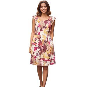 Ann Taylor Loft Womens Multicolor Ruffle Sleeve Dress Size 12